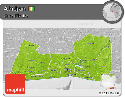 Physical 3D Map of Abidjan, lighten, desaturated