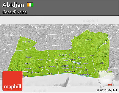 Physical 3D Map of Abidjan, lighten, desaturated