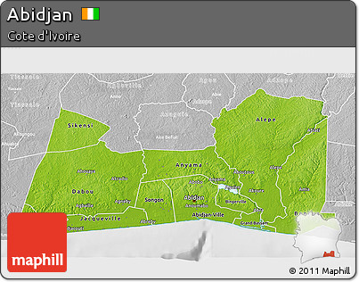 Physical 3D Map of Abidjan, lighten, desaturated