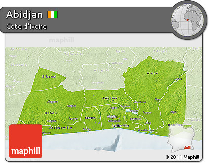 Physical 3D Map of Abidjan, lighten