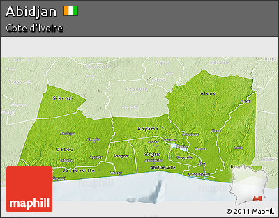 Physical 3D Map of Abidjan, lighten