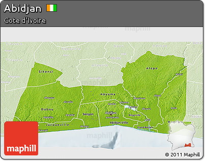 Physical 3D Map of Abidjan, lighten