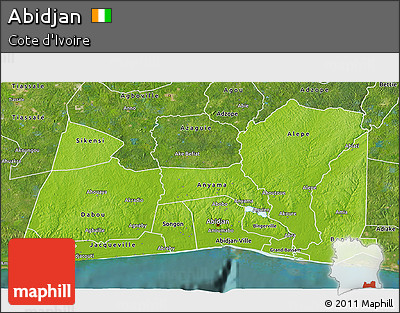 Physical 3D Map of Abidjan, satellite outside