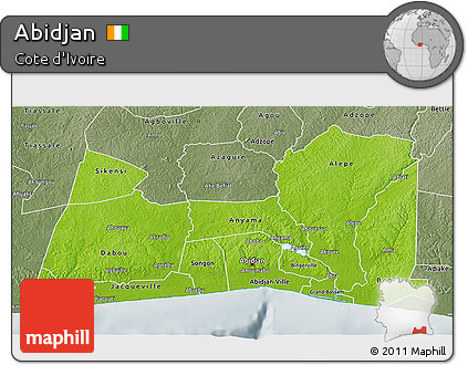 Physical 3D Map of Abidjan, semi-desaturated