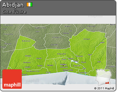 Physical 3D Map of Abidjan, semi-desaturated