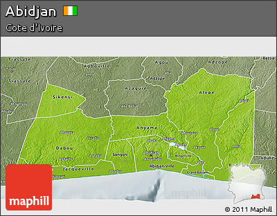 Physical 3D Map of Abidjan, semi-desaturated