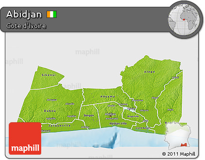 Physical 3D Map of Abidjan, single color outside