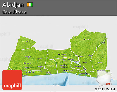 Physical 3D Map of Abidjan, single color outside