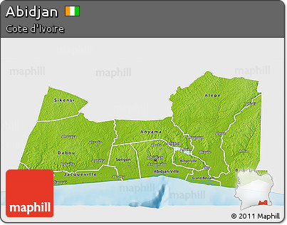 Physical 3D Map of Abidjan, single color outside