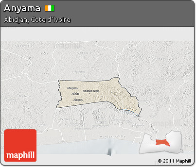 Shaded Relief 3D Map of Anyama, lighten, semi-desaturated