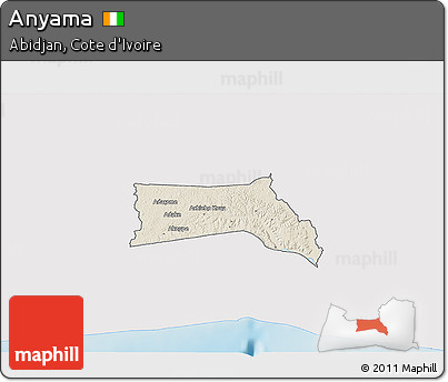 Shaded Relief 3D Map of Anyama, single color outside