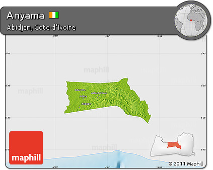 Physical Map of Anyama, single color outside