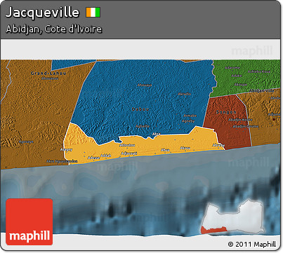 Political 3D Map of Jacqueville, darken