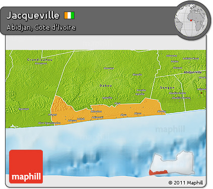 Political 3D Map of Jacqueville, physical outside
