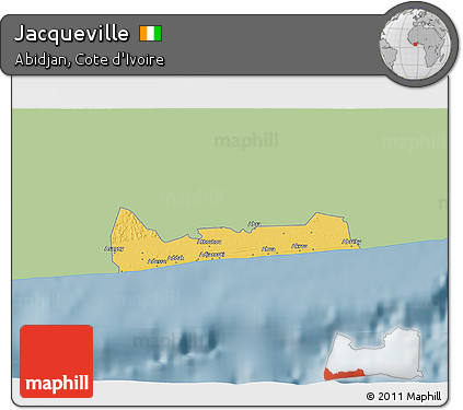 Savanna Style 3D Map of Jacqueville, single color outside