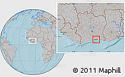 Gray Location Map of Jacqueville, within the entire country, hill shading