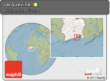 Savanna Style Location Map of Jacqueville, highlighted country, highlighted parent region, hill shading