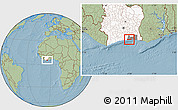 Savanna Style Location Map of Jacqueville, highlighted country, highlighted parent region, hill shading
