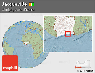 Savanna Style Location Map of Jacqueville, highlighted country, hill shading