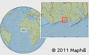 Savanna Style Location Map of Jacqueville, hill shading