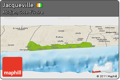 Physical Panoramic Map of Jacqueville, shaded relief outside