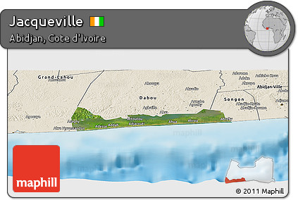 Satellite Panoramic Map of Jacqueville, shaded relief outside