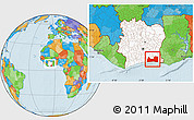 Political Location Map of Abidjan, highlighted country, within the entire country