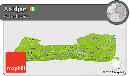 Physical Panoramic Map of Abidjan, cropped outside