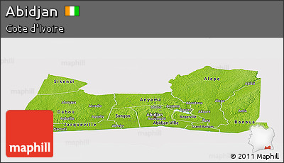 Physical Panoramic Map of Abidjan, cropped outside