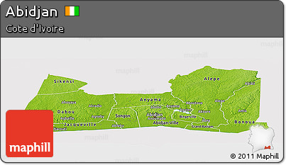 Physical Panoramic Map of Abidjan, cropped outside