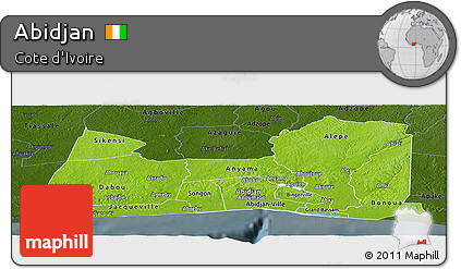 Physical Panoramic Map of Abidjan, darken