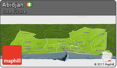 Physical Panoramic Map of Abidjan, darken