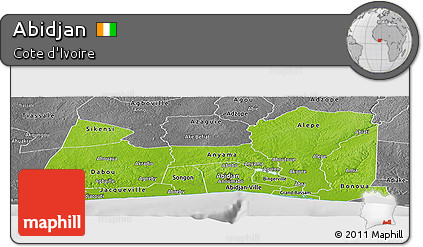 Physical Panoramic Map of Abidjan, desaturated