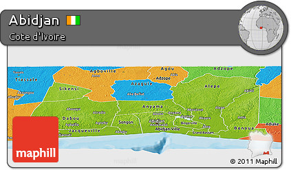 Physical Panoramic Map of Abidjan, political outside