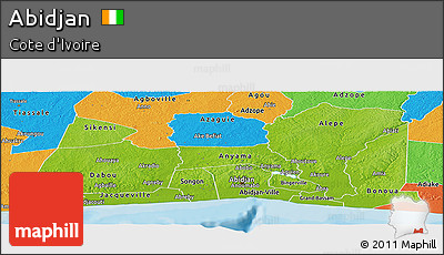 Physical Panoramic Map of Abidjan, political outside