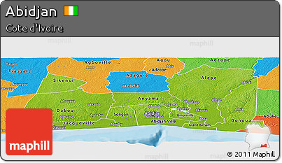Physical Panoramic Map of Abidjan, political outside