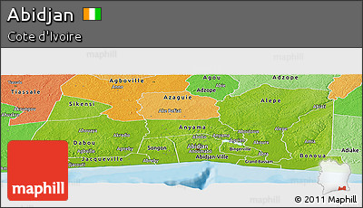 Physical Panoramic Map of Abidjan, political shades outside