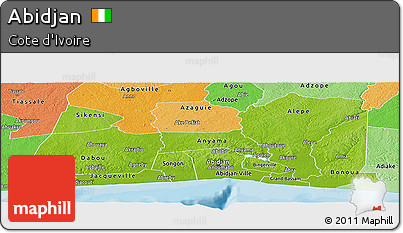 Physical Panoramic Map of Abidjan, political shades outside