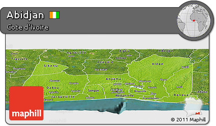 Physical Panoramic Map of Abidjan, satellite outside