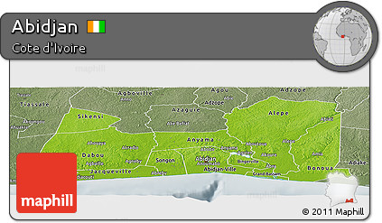 Physical Panoramic Map of Abidjan, semi-desaturated