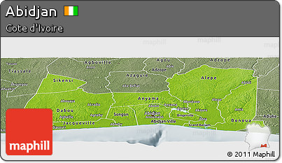 Physical Panoramic Map of Abidjan, semi-desaturated