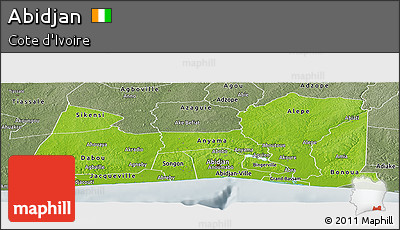 Physical Panoramic Map of Abidjan, semi-desaturated