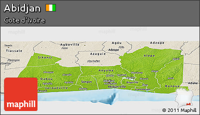 Physical Panoramic Map of Abidjan, shaded relief outside