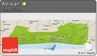Physical Panoramic Map of Abidjan, shaded relief outside