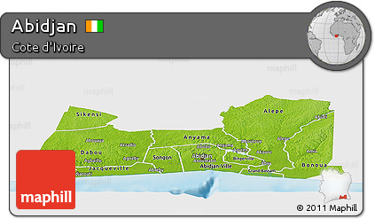 Physical Panoramic Map of Abidjan, single color outside