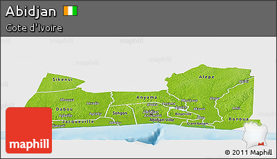 Physical Panoramic Map of Abidjan, single color outside