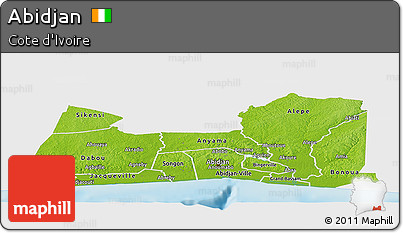 Physical Panoramic Map of Abidjan, single color outside