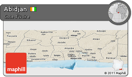 Shaded Relief Panoramic Map of Abidjan
