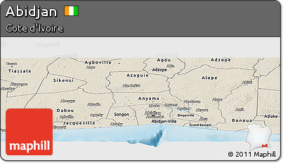Shaded Relief Panoramic Map of Abidjan