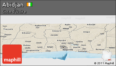 Shaded Relief Panoramic Map of Abidjan